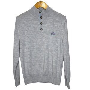 Polo Golf Button Mock-neck Merino Wool Mens Medium‎ Gray LOGO